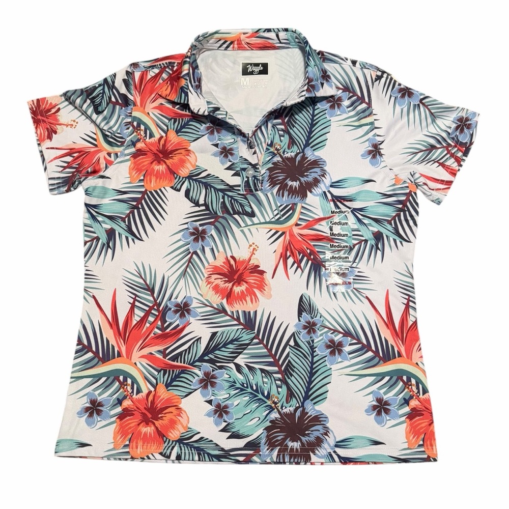 Waggle Girls Tropic Breeze Sleeveless Golf Polo‎ Floral Print Size M NWT